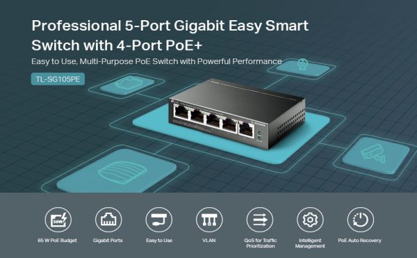 TP-Link Managed 4 x PoE+ Switch 5-Port 1000 Mbps 30w/port 65w total - Image 2